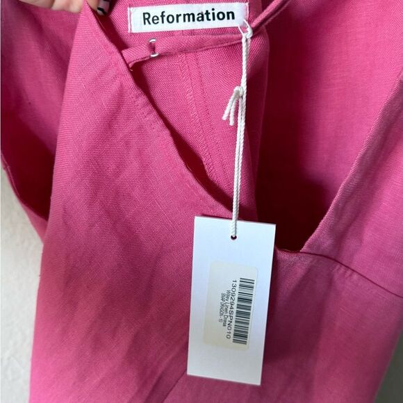 NWT Reformation Wiley Linen Mini Pink Dress Size 10 - Picture 9 of 9